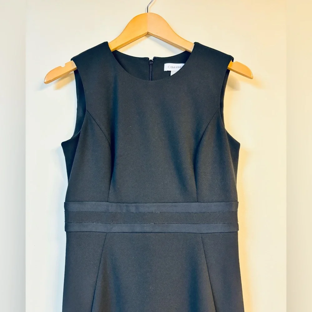 Calvin Klein Black Sleeveless Shift Dress Sheer Hem Size 4 - Picture 3 of 8